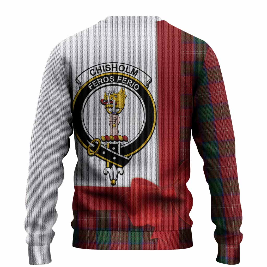 Chisholm Tartan Crest Christmas Christmas Ugly Sweater Highland Cow Bagpipes Coquette Bow Style