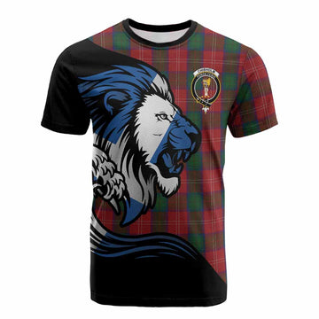 Chisholm Tartan Crest Cotton T-shirt Scottish Golden Lions Wave Flow