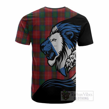 Chisholm Tartan Crest Cotton T-shirt Scottish Golden Lions Wave Flow