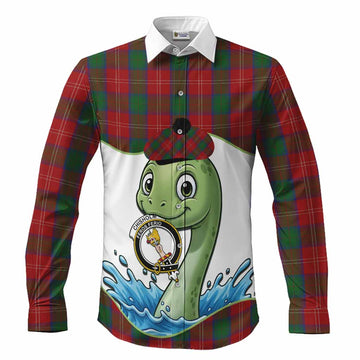 Chisholm Tartan Crest Cute Nessie Long Sleeve Button Shirts Scottish Loch Ness Monster
