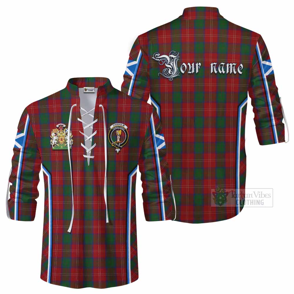 Chisholm Tartan Crest Ghillie Kilt Shirt Scotland Coat of Arm Flag Style - Tartan Vibes Clothing