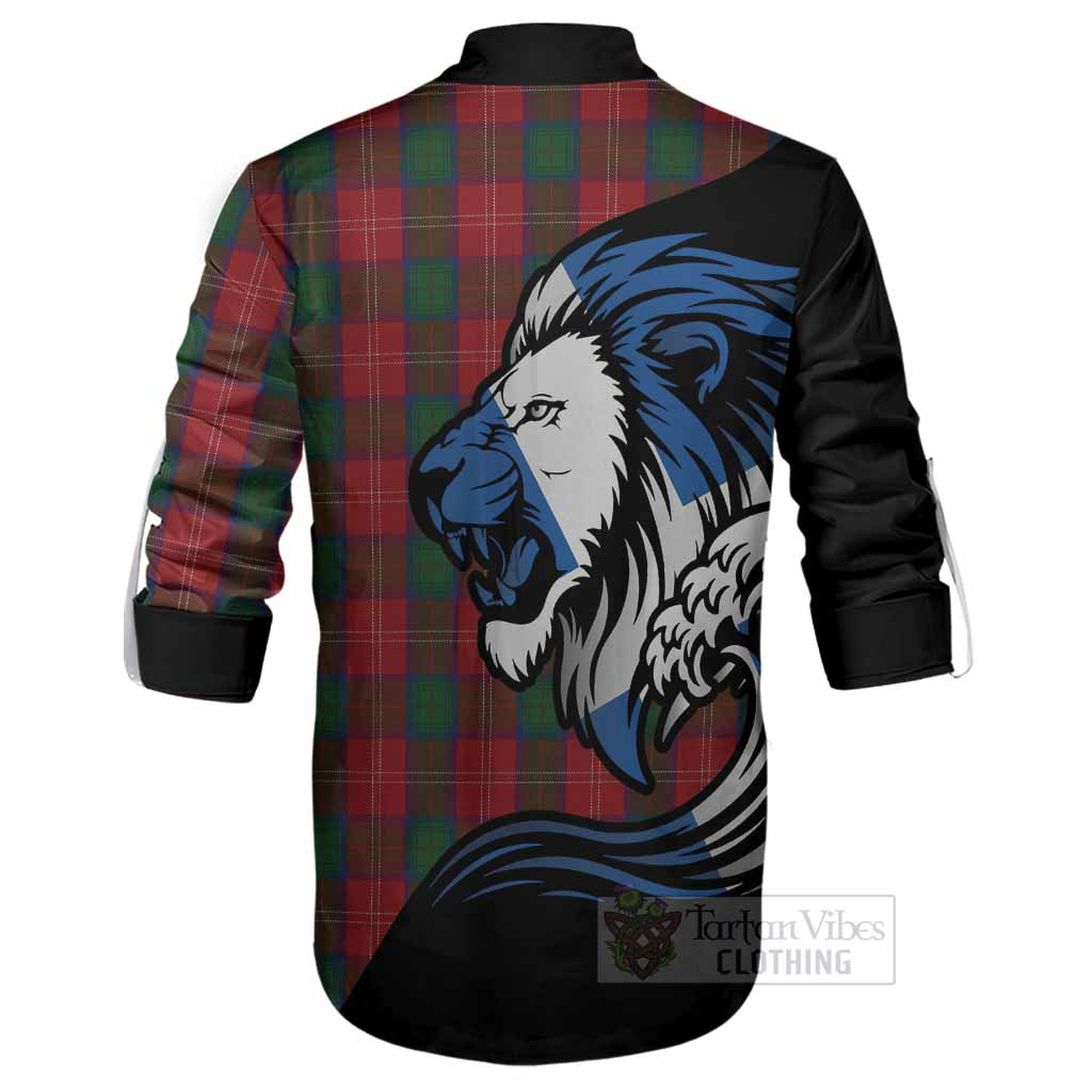 Chisholm Tartan Crest Ghillie Shirt Scottish Golden Lions Wave Flow
