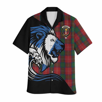 Chisholm Tartan Crest Hawaiian Shirt Scottish Golden Lions Wave Flow
