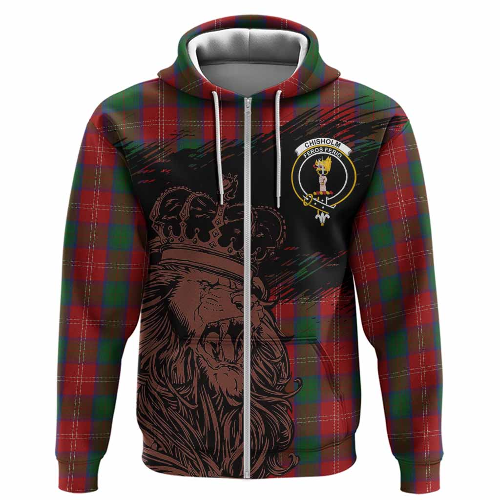 Chisholm Tartan Crest Hoodie Crowned Lion Heritage Style