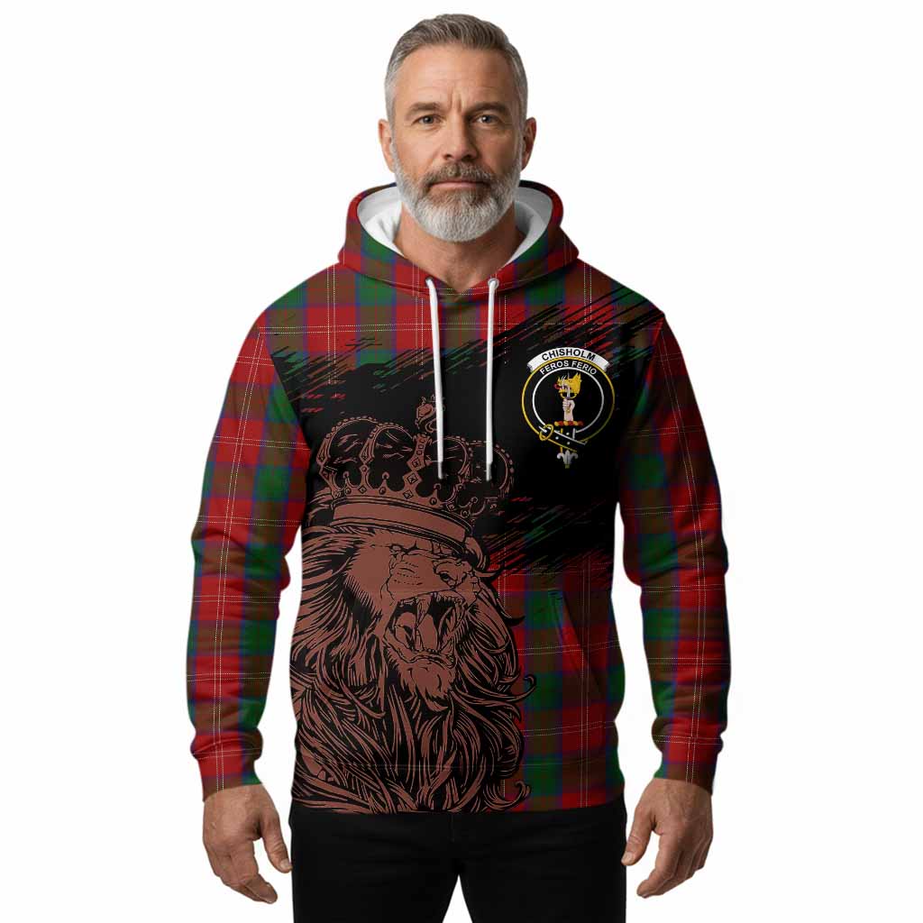 Chisholm Tartan Crest Hoodie Crowned Lion Heritage Style