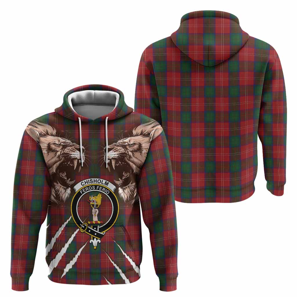 Chisholm Tartan Crest Hoodie Ferocious Lion Style