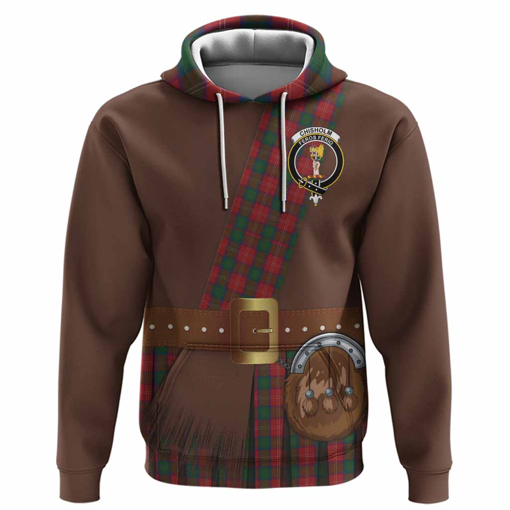 Chisholm Tartan Crest Hoodie Kilt Costume Style