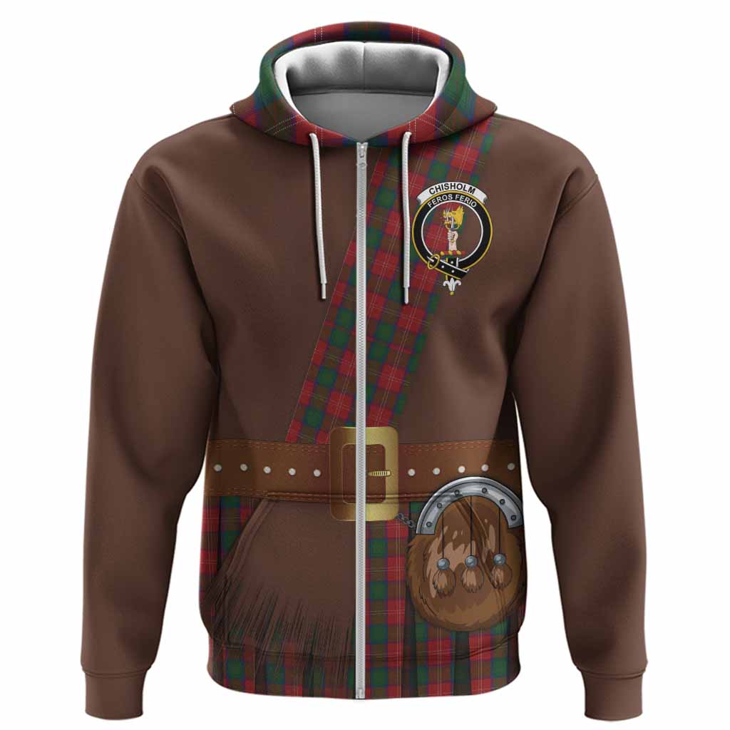 Chisholm Tartan Crest Hoodie Kilt Costume Style