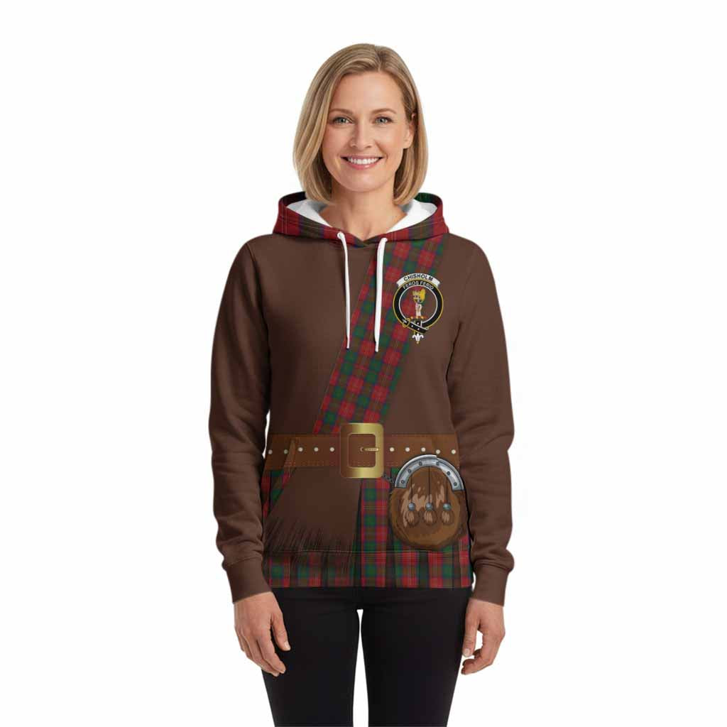 Chisholm Tartan Crest Hoodie Kilt Costume Style
