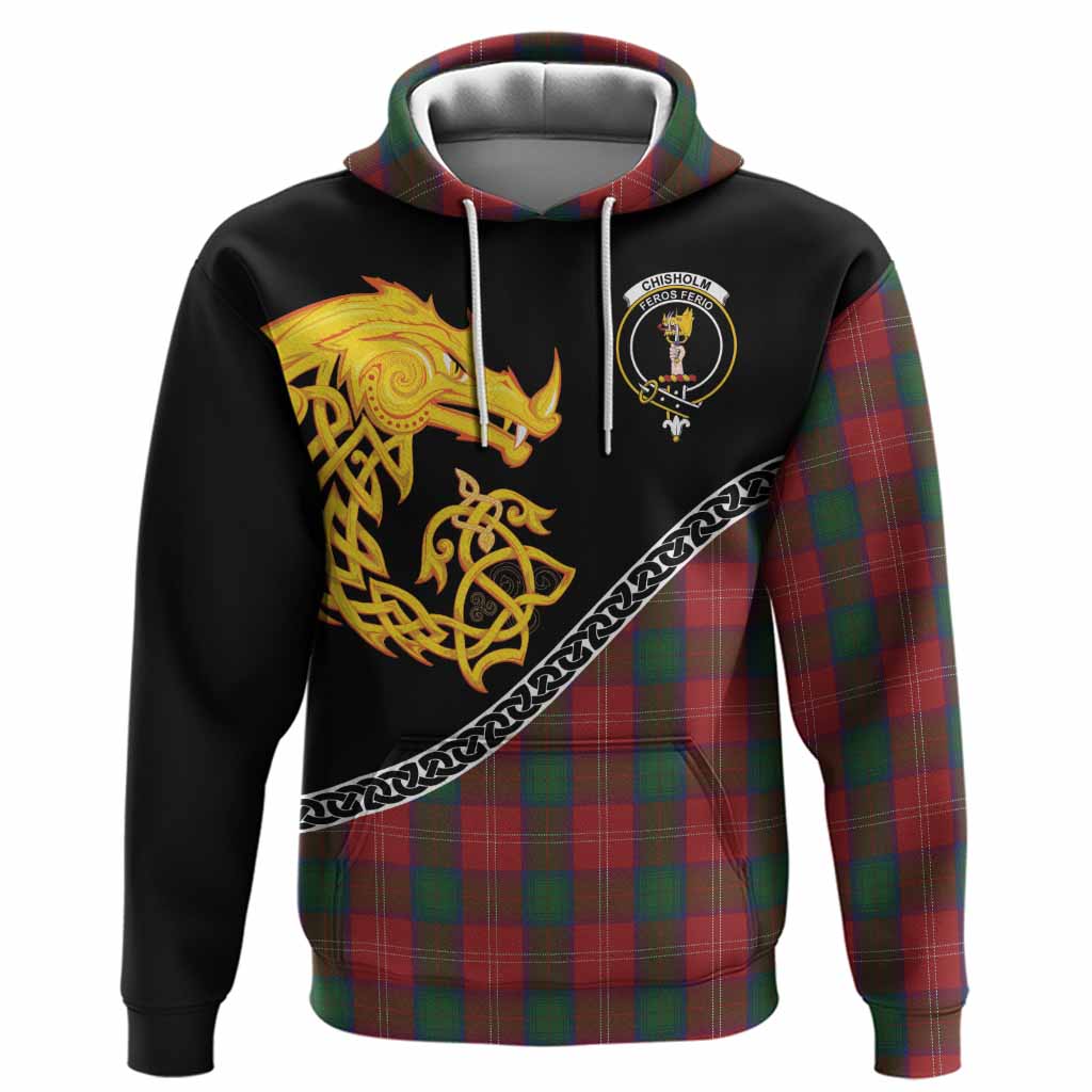 Chisholm Tartan Crest Hoodie Legendary Dragon Knot Half Style