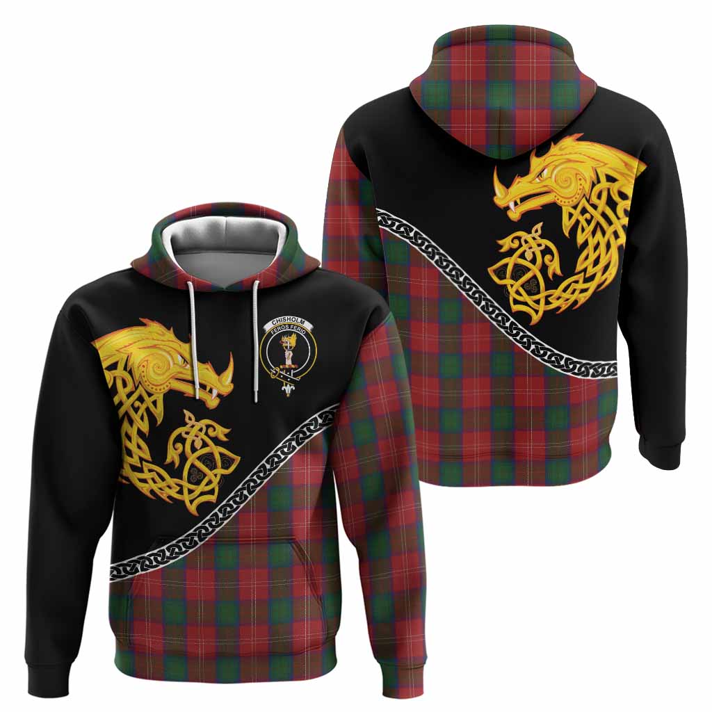 Chisholm Tartan Crest Hoodie Legendary Dragon Knot Half Style