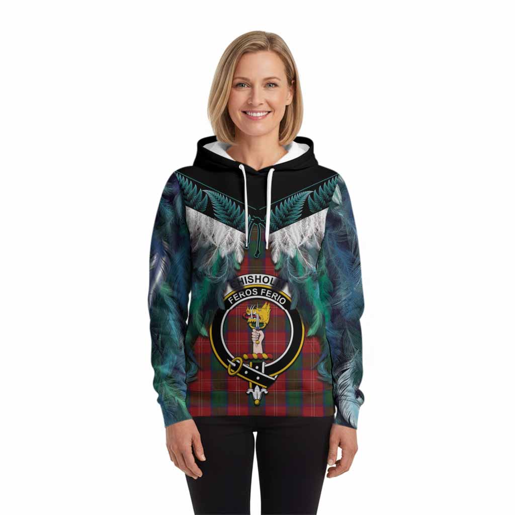 Chisholm Tartan Crest Hoodie New Zealand Maori Korowai Cloak