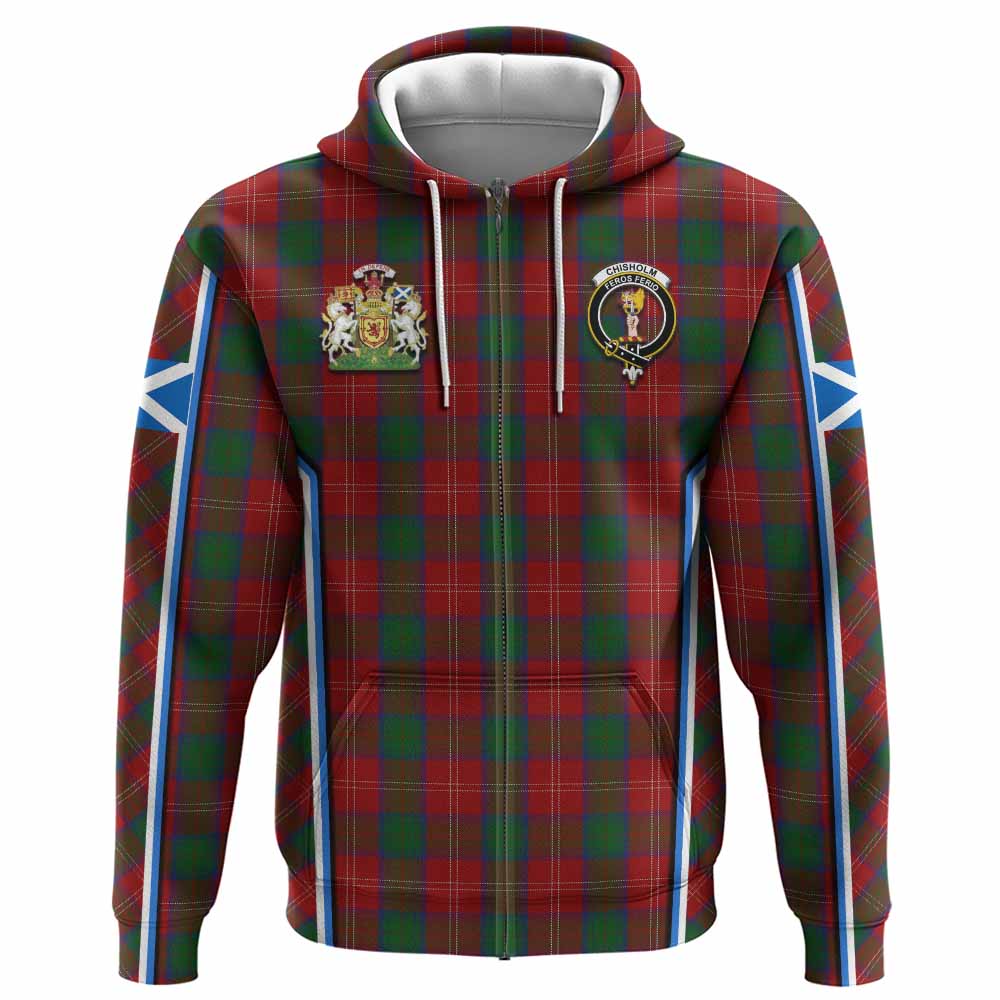 Chisholm Tartan Crest Hoodie Scotland Coat of Arm Flag Style - Tartan Vibes Clothing