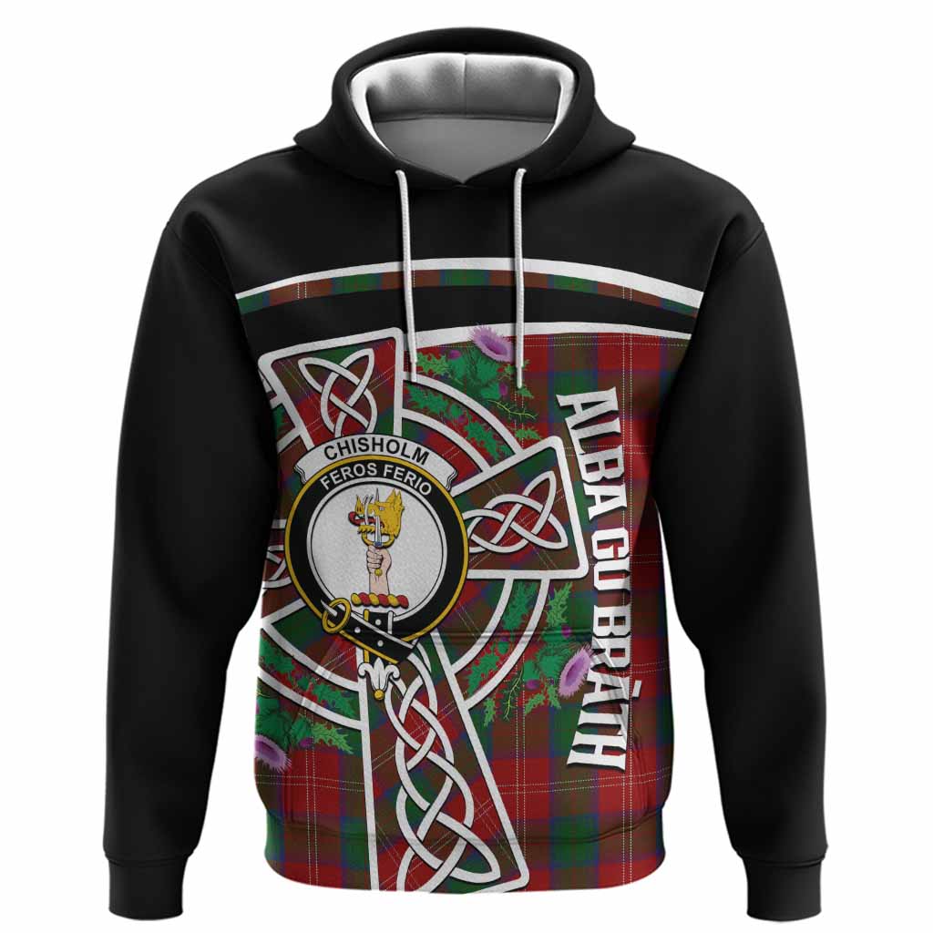 Chisholm Tartan Crest Hoodie Scottish Thistle Celtic Cross Alba Gu Brath