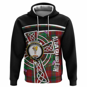 Chisholm Tartan Crest Hoodie Scottish Thistle Celtic Cross Alba Gu Brath