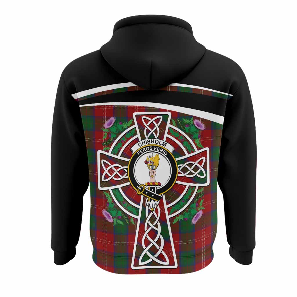Chisholm Tartan Crest Hoodie Scottish Thistle Celtic Cross Alba Gu Brath
