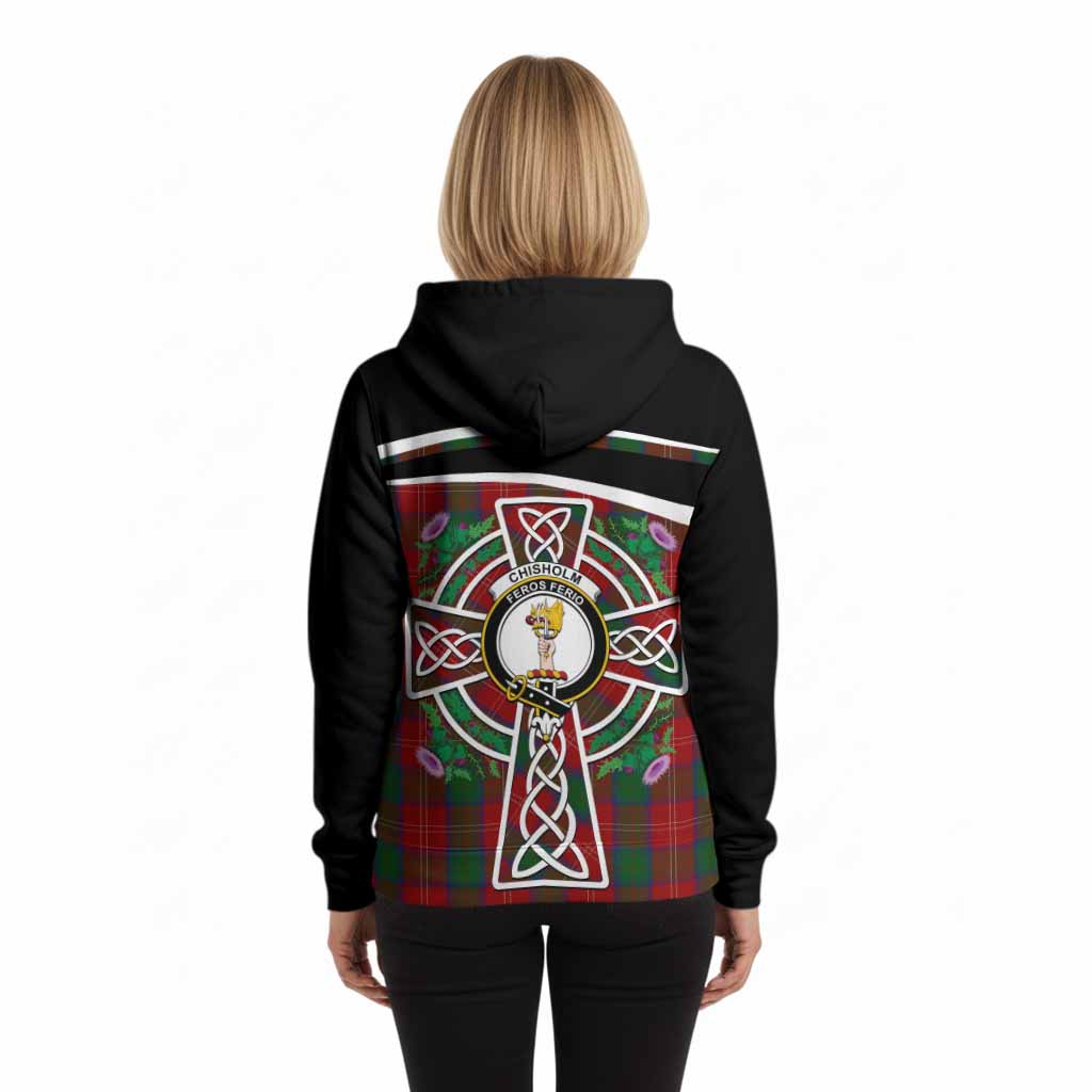 Chisholm Tartan Crest Hoodie Scottish Thistle Celtic Cross Alba Gu Brath