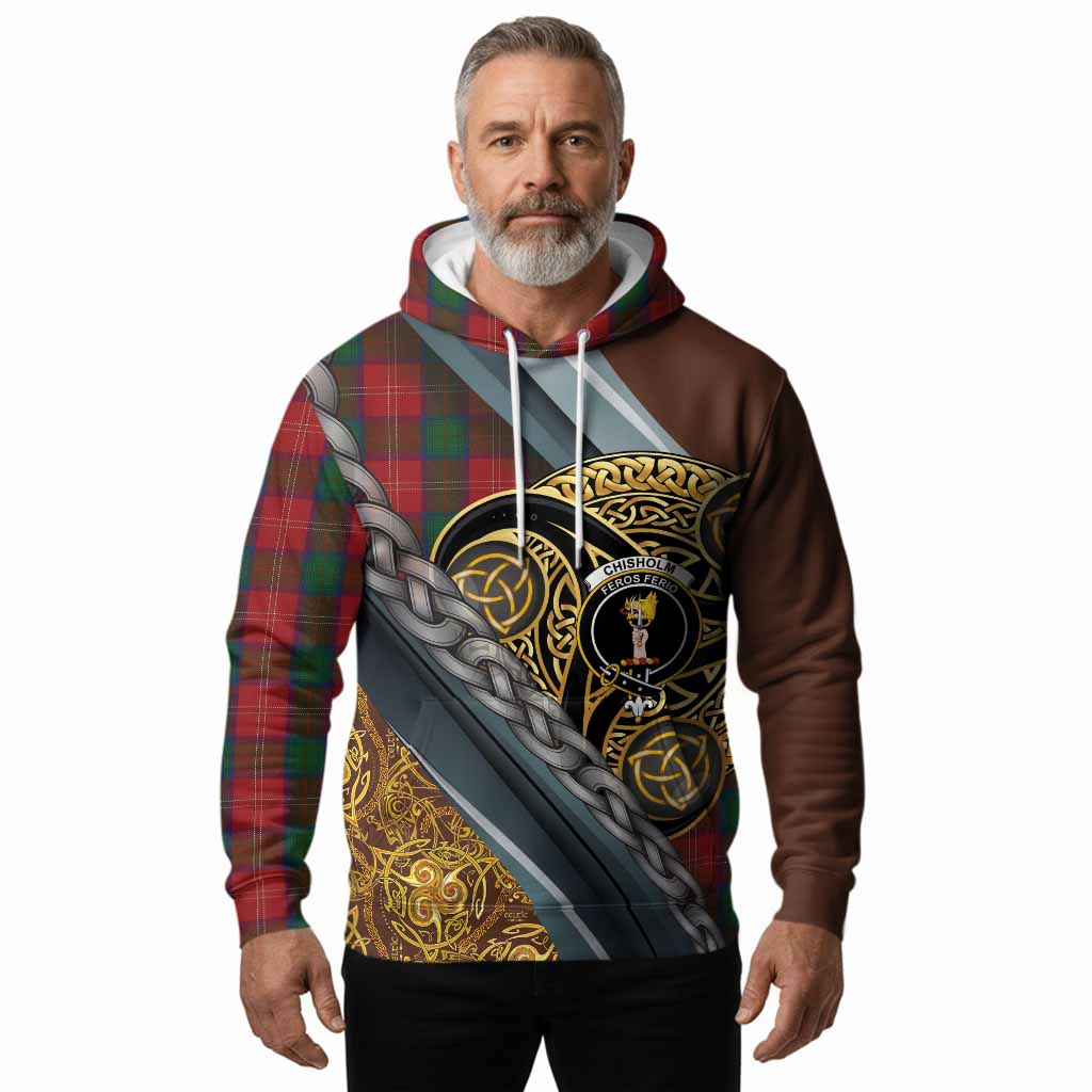 Chisholm Tartan Crest Hoodie Scottish Triskele Celtic