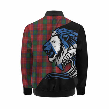 Chisholm Tartan Crest Kid Bomber Jacket Scottish Golden Lions Wave Flow