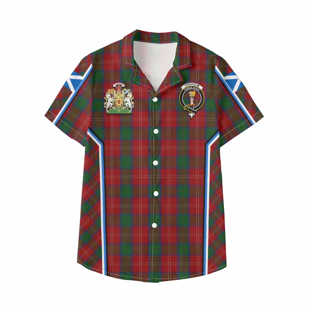 Chisholm Tartan Crest Kid Hawaiian Shirt Scotland Coat of Arm Flag Style - Tartan Vibes Clothing