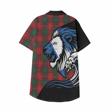 Chisholm Tartan Crest Kid Hawaiian Shirt Scottish Golden Lions Wave Flow