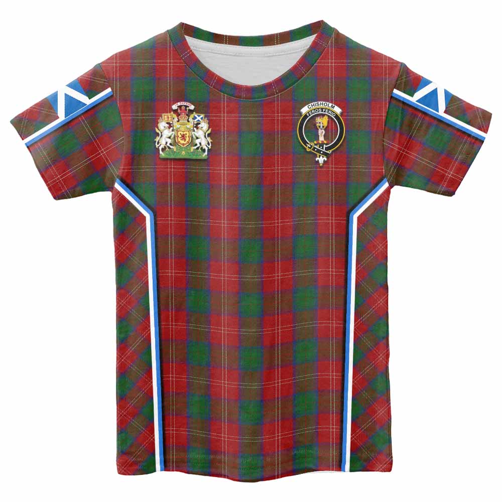 Chisholm Tartan Crest Kid T-shirt Scotland Coat of Arm Flag Style - Tartan Vibes Clothing