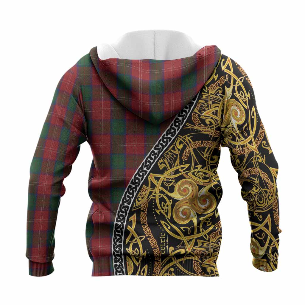 Chisholm Tartan Crest Knitted Hoodie Celtic Knot and Triple Trickle Spiral Symbols