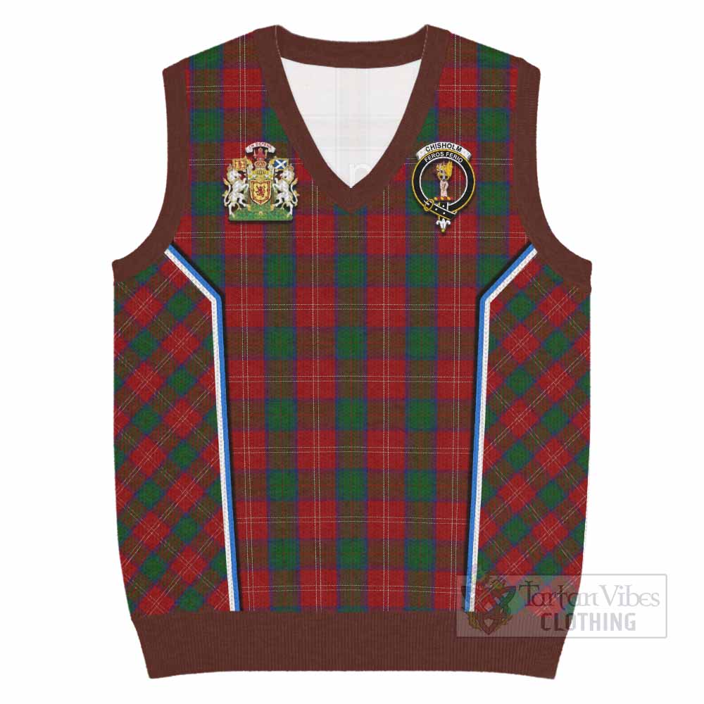 Chisholm Tartan Crest Knitted V-Neck Vest Scotland Coat of Arm Flag Style - Tartan Vibes Clothing