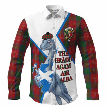 Chisholm Tartan Crest Loch Ness Monster Long Sleeve Button Shirts Nessie Scottish Map Tha Gradh Agam Air Alba
