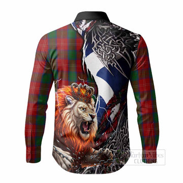 Chisholm Tartan Crest Long Sleeve Button Shirts Heritage Flag Grunge Celtic Knot and Lion Rampant