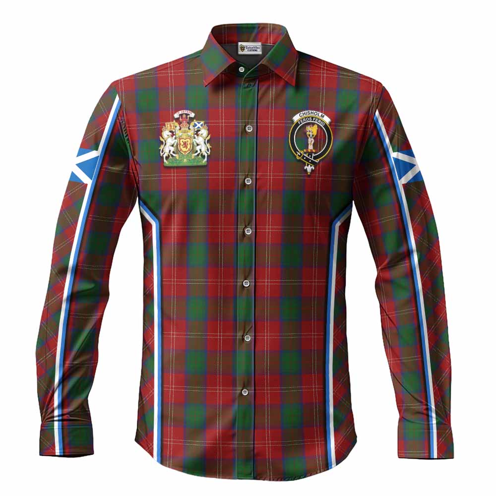 Chisholm Tartan Crest Long Sleeve Button Shirts Scotland Coat of Arm Flag Style - Tartan Vibes Clothing