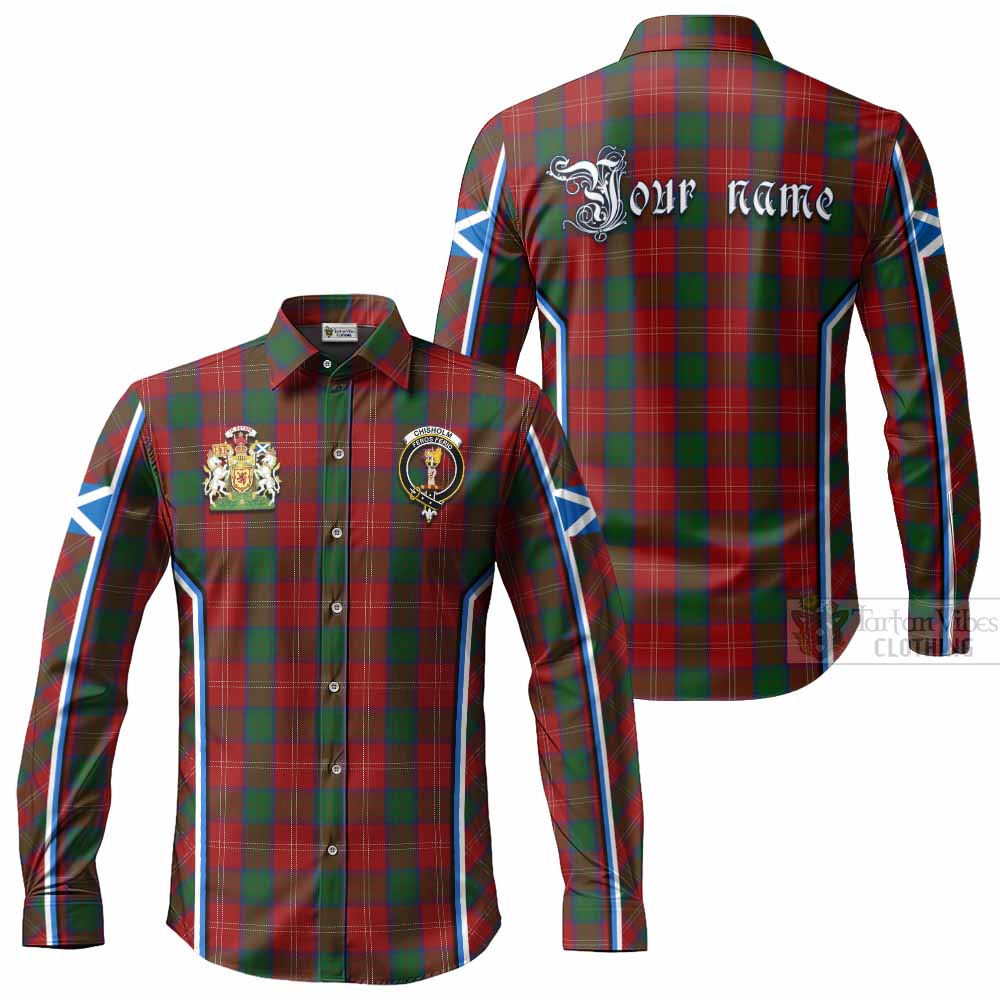 Chisholm Tartan Crest Long Sleeve Button Shirts Scotland Coat of Arm Flag Style - Tartan Vibes Clothing