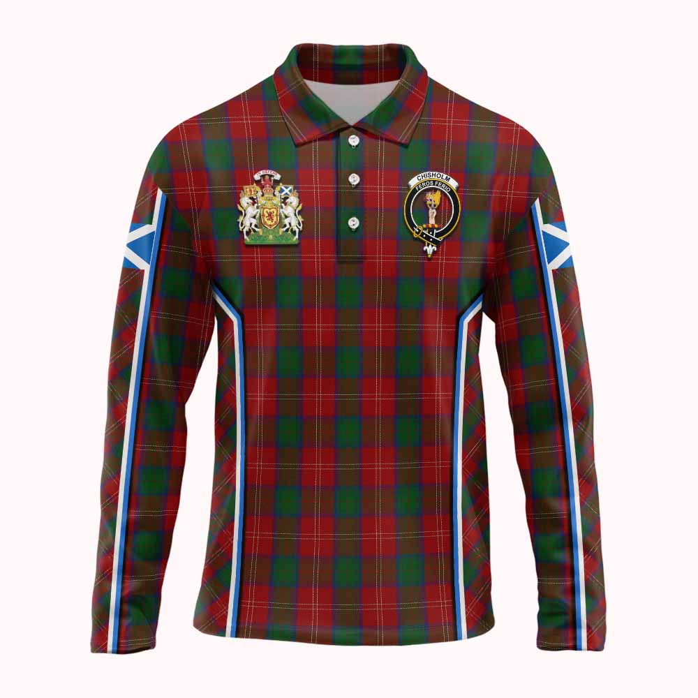Chisholm Tartan Crest Long Sleeve Polo Shirt Scotland Coat of Arm Flag Style - Tartan Vibes Clothing