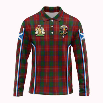 Chisholm Tartan Crest Long Sleeve Polo Shirt Scotland Coat of Arm Flag Style