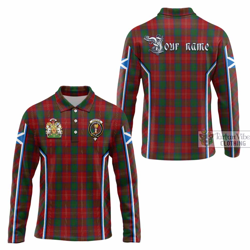 Chisholm Tartan Crest Long Sleeve Polo Shirt Scotland Coat of Arm Flag Style - Tartan Vibes Clothing