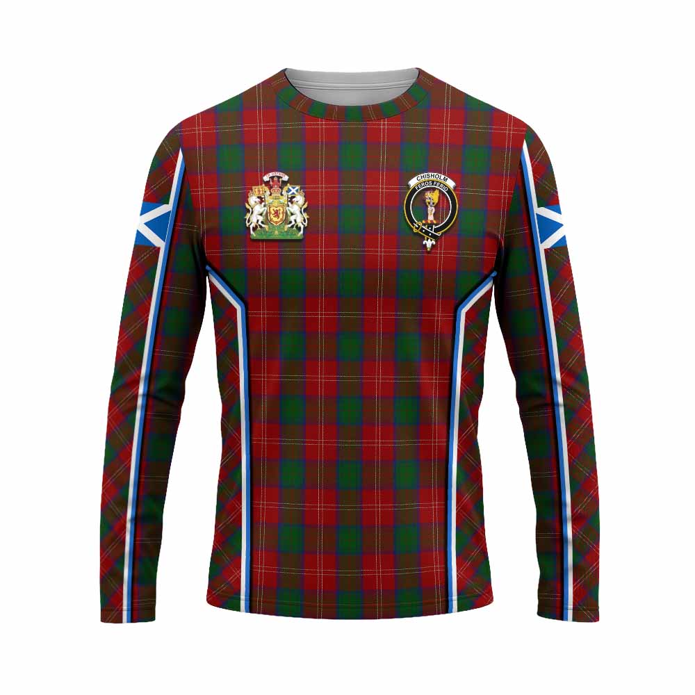 Chisholm Tartan Crest Long Sleeve T-Shirt Scotland Coat of Arm Flag Style - Tartan Vibes Clothing