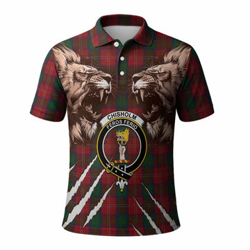 Chisholm Tartan Crest Polo Shirt Ferocious Lion Style