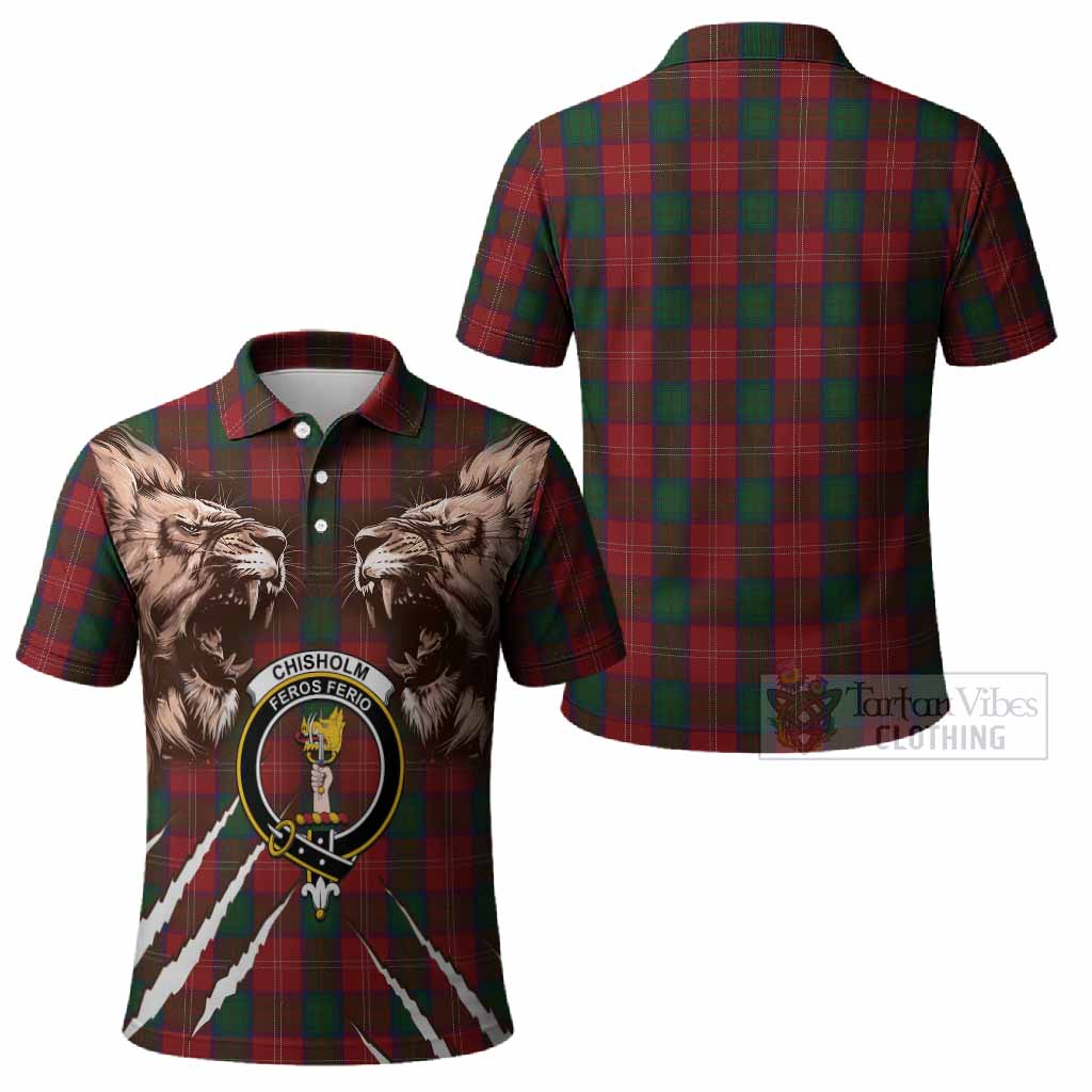 Chisholm Tartan Crest Polo Shirt Ferocious Lion Style