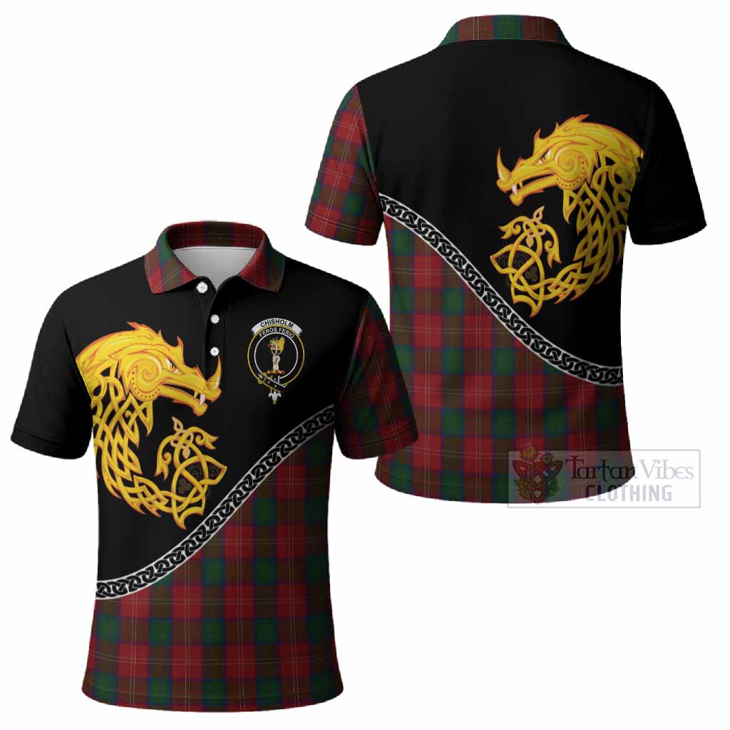 Chisholm Tartan Crest Polo Shirt Legendary Dragon Knot Half Style
