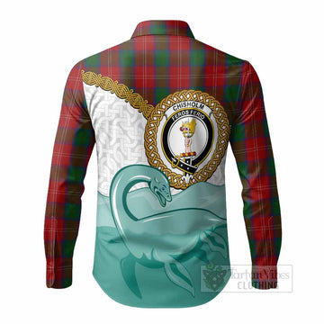 Chisholm Tartan Crest Scottish Loch Ness Monster Long Sleeve Button Shirts Happy Ness Scotland Celtic Knot