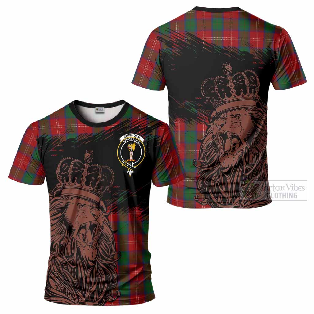 Chisholm Tartan Crest T-Shirt Crowned Lion Heritage Style