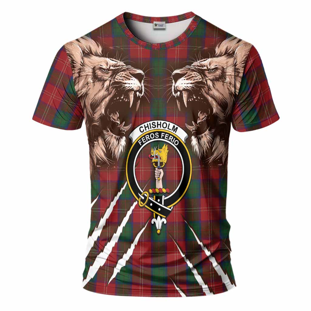 Chisholm Tartan Crest T-Shirt Ferocious Lion Style