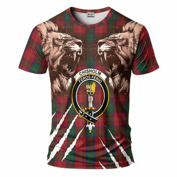 Chisholm Tartan Crest T-Shirt Ferocious Lion Style