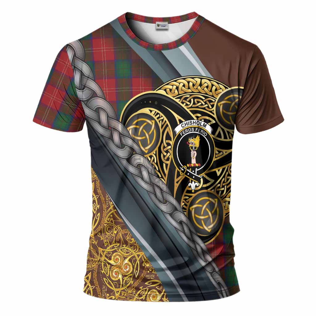 Chisholm Tartan Crest T-Shirt Scottish Triskele Celtic