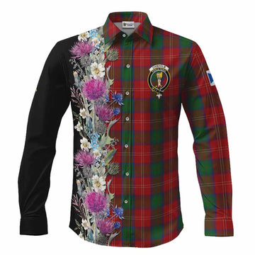 Chisholm Tartan Crest Thistle Floral Long Sleeve Button Shirts