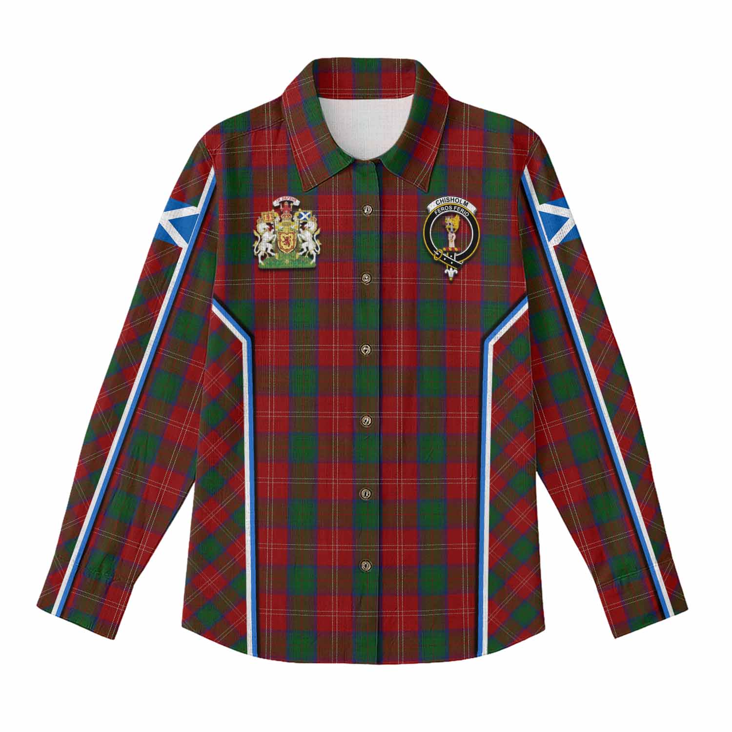 Chisholm Tartan Crest Women Casual Shirt Scotland Coat of Arm Flag Style - Tartan Vibes Clothing