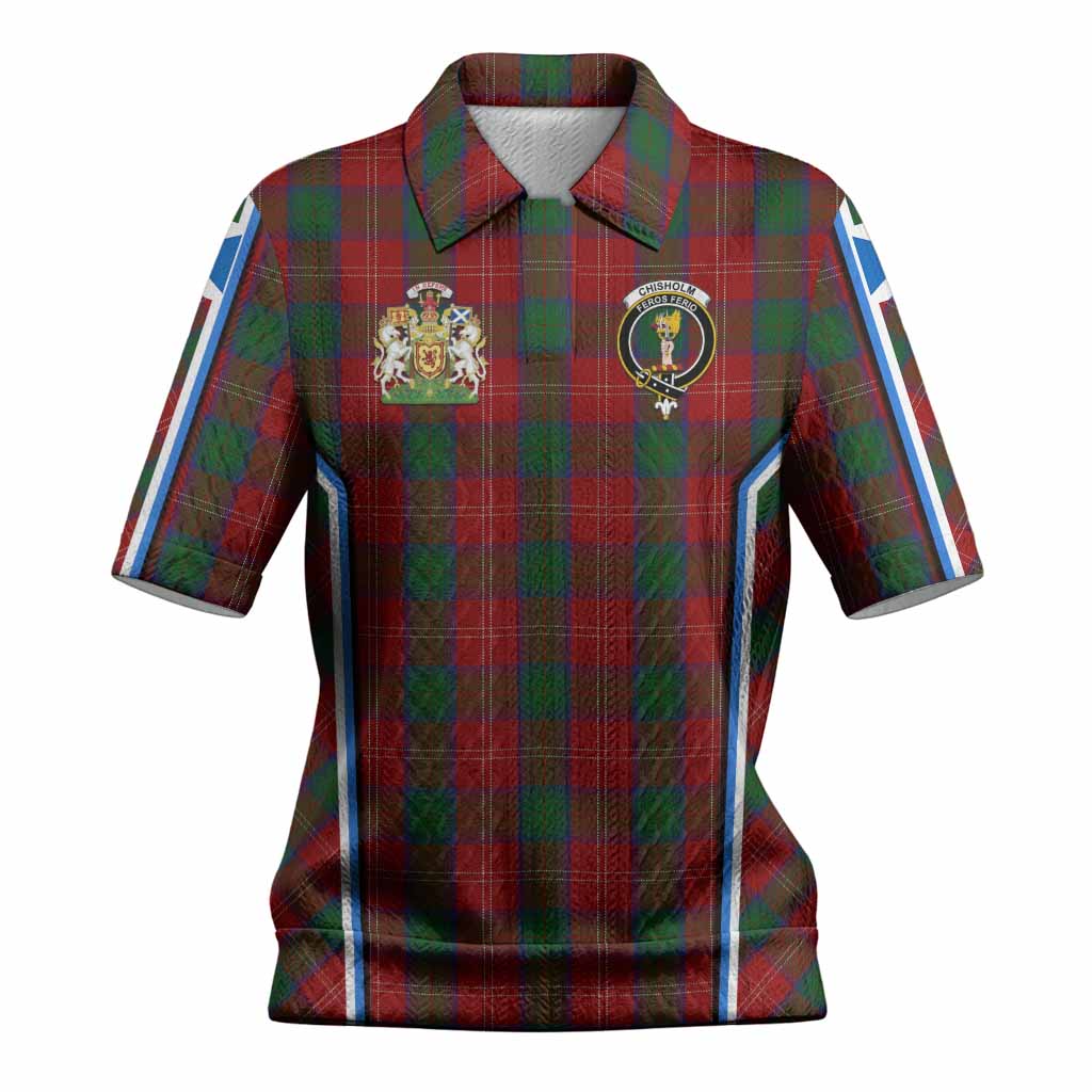 Chisholm Tartan Crest Women’s Polo Sweater Top Scotland Coat of Arm Flag Style