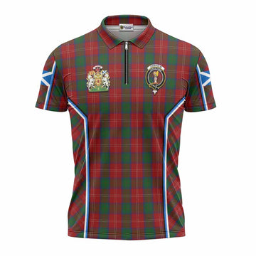 Chisholm Tartan Crest Zipper Polo Shirt Scotland Coat of Arm Flag Style