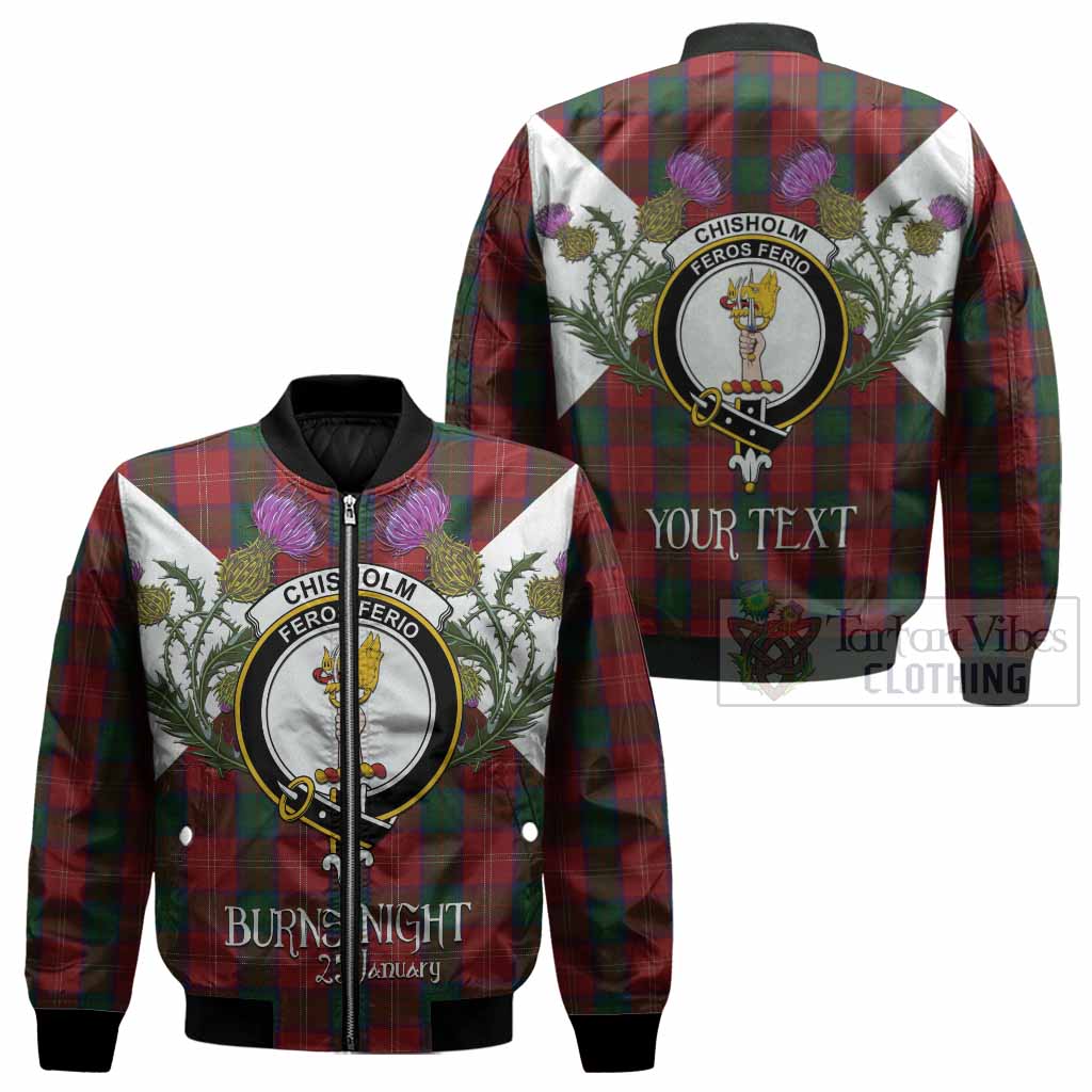 Chisholm Tartan Family Crest Bomber Jacket Scottish Burns Night Thistle Floral