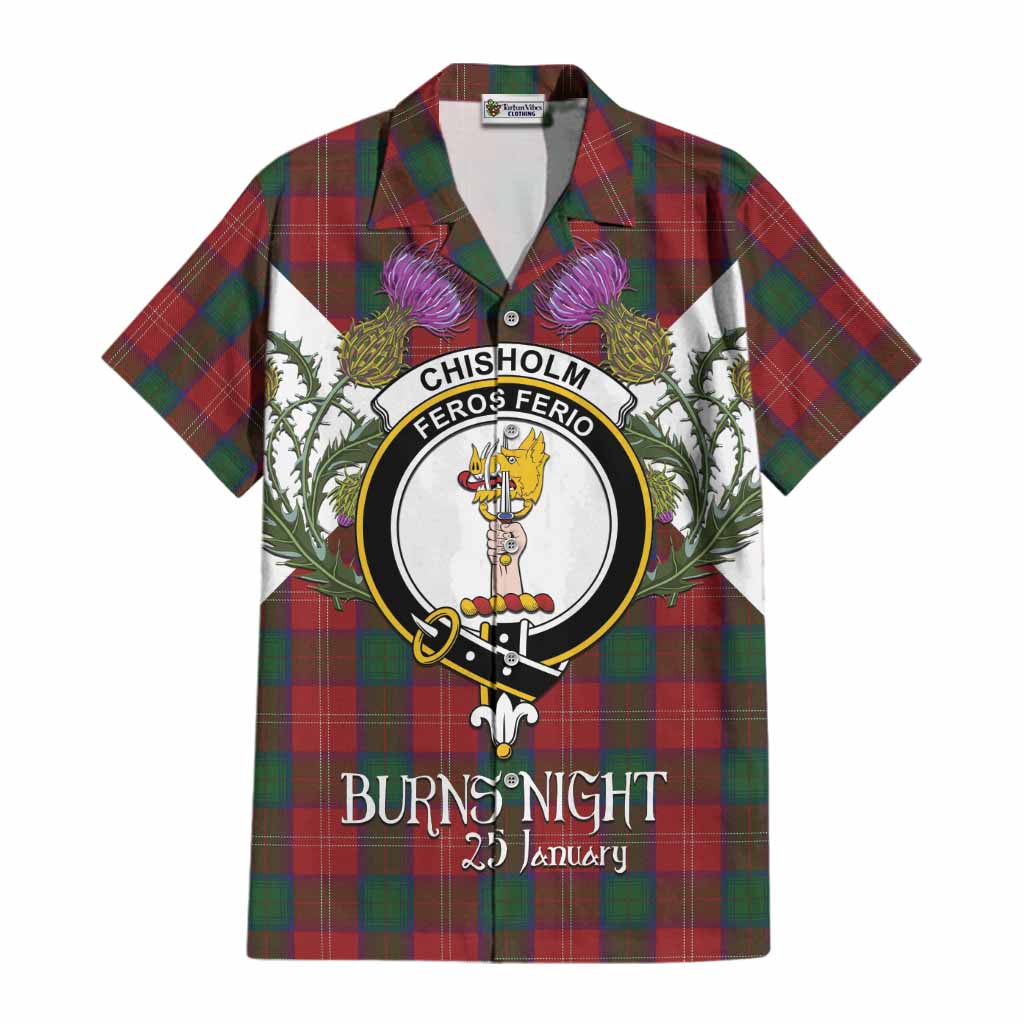 Chisholm Tartan Family Crest Cotton Hawaiian Shirt Scottish Burns Night Thistle Floral